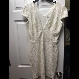 Sequin V-Neck Cap-Sleeve Sheath Dress